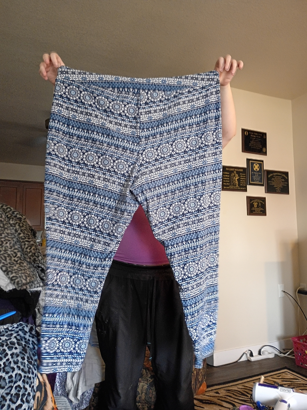 Terra & Sky Size 3X Blue and White Floral-Print Leggings